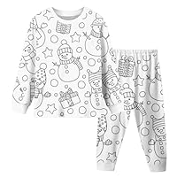 Kids Christmas Colorable Paɉama with Hand Painted Comfy Sȴeepwear 2 Piece Soft Unisex DIY Pɉ's Set Coloring Your Own Paɉamas,8Y,A03-White