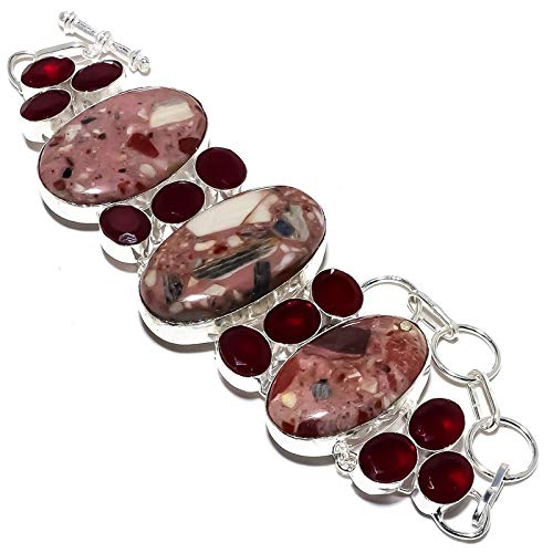 Bracelet en agate de feu mexicaine et grenat fait main en argent
