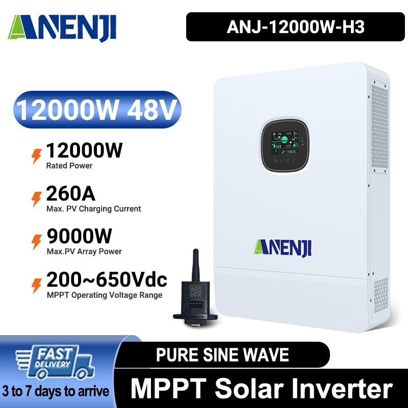 12000W Hybrid Wechselrichter All-in-One, Single-Phase und Three-Phase 48V DC zu 230V/400V AC, Mit Eingebautem 260A MPPT Solar Laderegler, Kompatibel für Bleisäure und Lithium Batterien