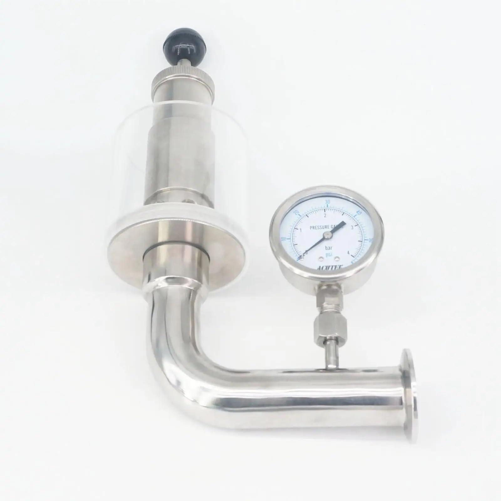 Válvula de Alivio presión Ajustable Acero Inoxidable 304 1,5" con Abrazadera Triple y manómetro, 0,2-2,2 Bar