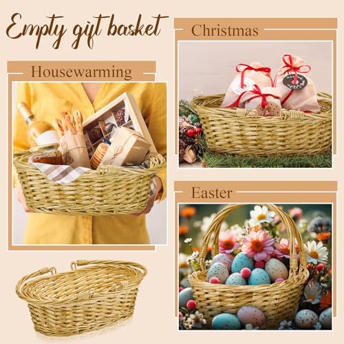 Sintuff 6 Pcs Small Wicker Picnic Basket with Handle 12.6 x 8.27 x 3.15 Inches Oval Willow Woven Braided Gifts Basket for Egg Flower Fruit Harvest Easter Wedding Christmas Party Storage Decor