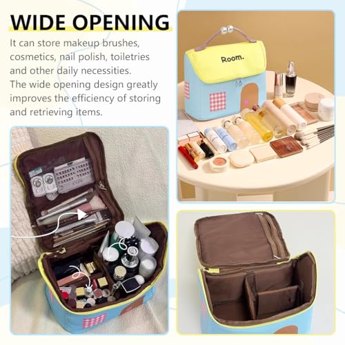 Image of MAYCREATE Travel Makeup Bag Portable Toiletries Bag Roomy Cartoon Canvas Makeup Storage Bag, Cosmetic Storage Pouch for Women & Girls, 23.5x14x20cm