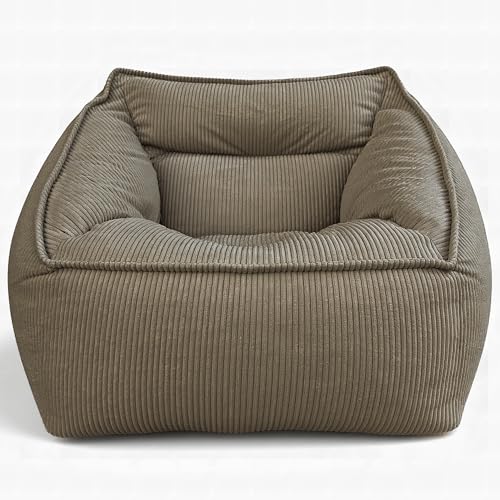 Aiire Puff Salón XXL de Diseño - [100x100x80] Sillón Puff con Relleno Incluido Gigante - Sofá Puf de Interior en Pana Premium - Bean Bag Chair Moderno para Adultos y Habitación Juvenil Gris