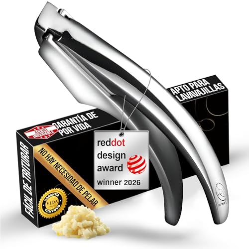 Gourmet Easy Prensa de Ajos en Acero Inox, Sin Pelar, Cambio de por Vida