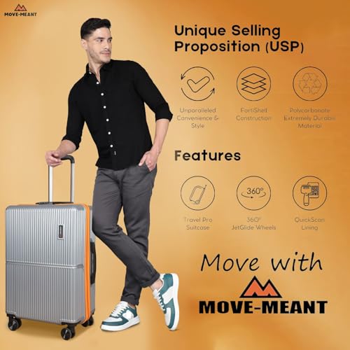 Image of Move-Meant Medium Polycarbonate Hard Shell Glide 66Cm Suitcase 8 Wheels Number Lock Poly Carbonate MAT. Grey for Men & Women | 360 Degree Wheeling System Luggage | Trolley Bags for Travel