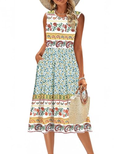 Image of Zeagoo Womens Summer Dress 2025 Sleeveless Floral Sundress Hawaiian Print Vocation Beach Outfits Casual Tank Midi Dress Loose Tshirt Dress,M