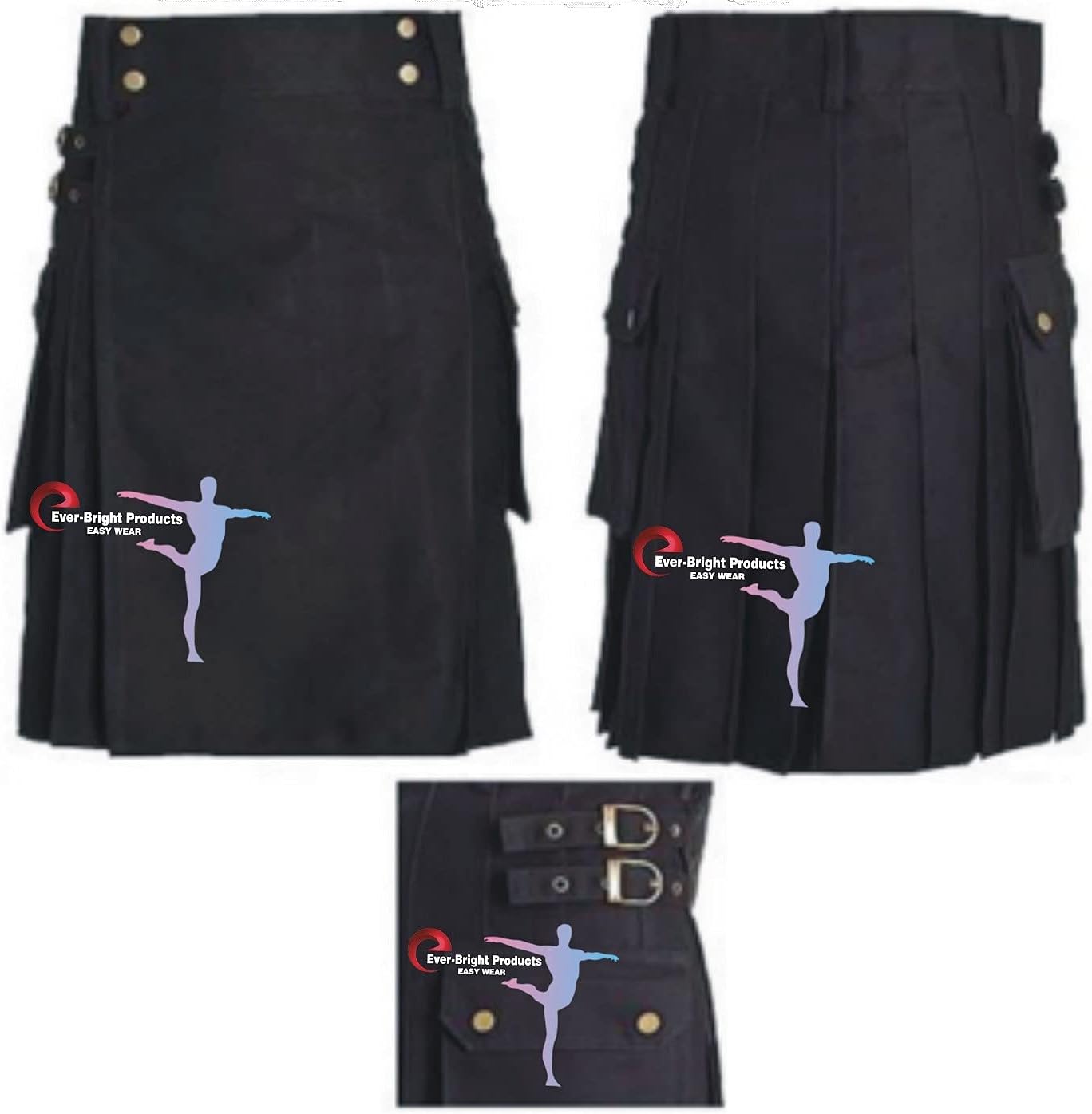 Black Utility Kilt Sizes from 26" to 62"