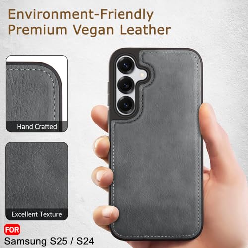 Image of TheGiftKart Genuine Leather Finish Back Cover Case for Samsung Galaxy S25 / S24 5G | Raised Edges for Camera & Screen Protection | Stunning Minimalist Design Back Case Cover (Black Sides, Grey)