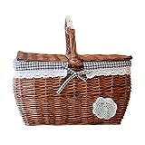 YRHH Handgefertigter Weidenkorb, Willow Camping Picknickkorb Mit Doppeldeckel, Aufbewahrungskorb Mit Stofffutter, Outdoor-Griff-Brown