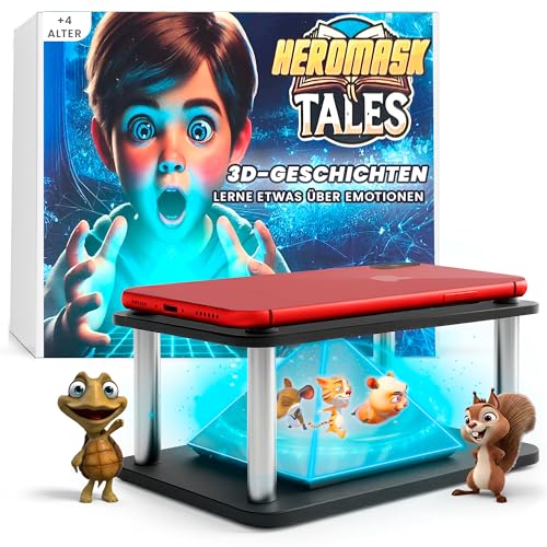 Heromask Tales: 3D-Geschichten in 5 Sprachen | Geschenk 4-10 Jahre | Innovative Lern-Hologramm-Pyramide | Erzählte Geschichten in mehreren Sprachen zur Förderung der Emotionalen Intelligenz der Kinder