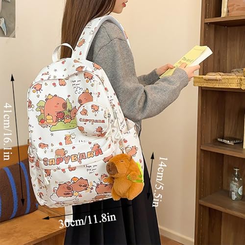 Capibara Capybara Backpack, Cute Cartoon Fashionable Print Large Capacity School Bags with Doll and Coin Purse (Brown)2