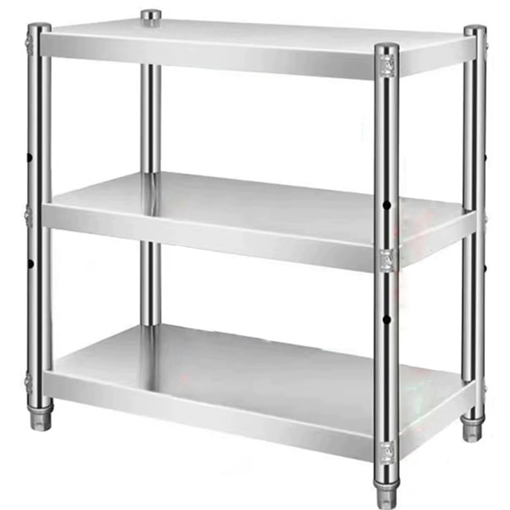 Scaffale resistente a 3 ripiani in acciaio inox, regolabile, per cucina, ristorante, garage, scaffalatura commerciale (60 x 25 x 60 cm)