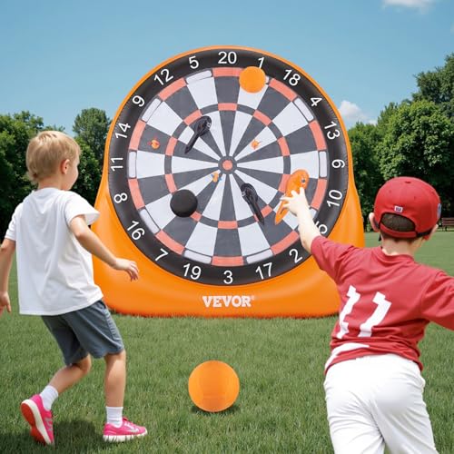 VEVOR Cible Foot Gonflable 2 m de Haut, Jeu de Fléchettes Géante avec 4 Balles, 6 Fléchettes, 6 Haches et Pompe à Air, Installation Facile, Gonflage Rapide, pour Jeux Plein Air, Jardin Cour Fête
