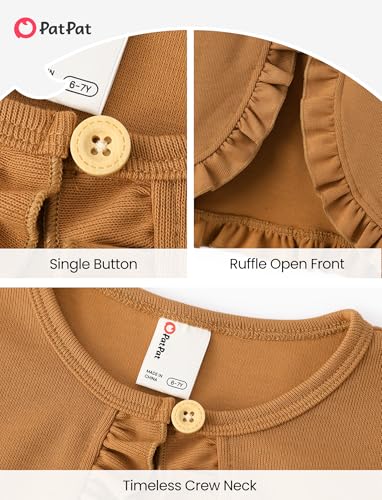 Image of PATPAT Girls Cardigan Bolero Size 4-12 Years Kids Knit Long Sleeve Ruffle Open Front Button Cover Up Cropped Tops for Girls