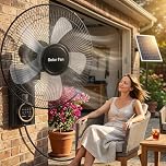 16" Outdoor Solar Fan, Wall Mount Fan with Remote Timer, Waterproof Solar Powered Fans, 90° Oscillating 3 Speeds Quiet Operation Cooling Fans for Patio Bedroom Chicken Coop Greenhouse, Dual Power