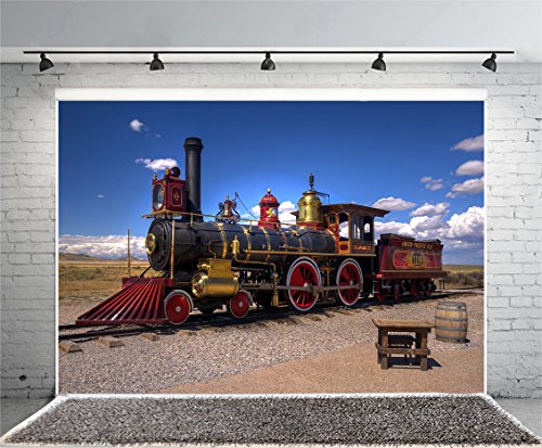 Yeele 10x6.5ft Classic Steam Train Photo Backdrops Vinyl Vintage Railroad Tracks Railway Engine Locomotive for Adults Baby Portraits Party Decoration Photoshoot Video Booth Studio Props