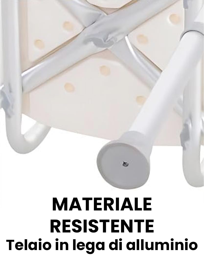Sedia Per Doccia Anziani - 6 altezze, Sedia Doccia Disabili e Anziani - Seduta Ergonomica con Foro a U, Puntali Antiscivolo, Dimensione Seduta 33x48cm, Peso Massimo 120 kg