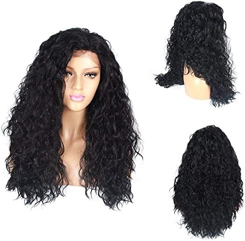 Life Diaries NO TANGLE Kanekalon Loose Curly High Density Heat Resistant Fiber Bleached Knot Black Color Large Part Space Glueless Synthetic Lace Front Wig For Girls And Women 26 inch
