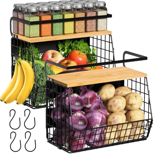 2 Set Magnetic Shelf for Refrigerator with Wood Lid, Fruit Potato...
