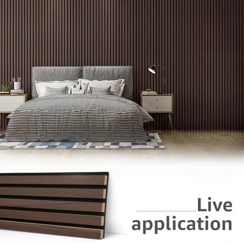 Image of Art3d 4pcs-107 x 8in Slat Acoustic Panel for Wall and Ceiling, 3D Fluted Sound Absorbing Panel with Wood Finish, Dark Walnut