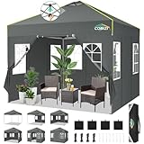 COBIZI Faltpavillon 3x3 Pop Up Pavillon Wasserdicht Stabil Winterfest Klappbar Partyzelt mit 4 Seitenwänden UV-Schutz Gartenpavillon mit Netzlüftungsöffnung & Reflexstreifen für Camping, Grau