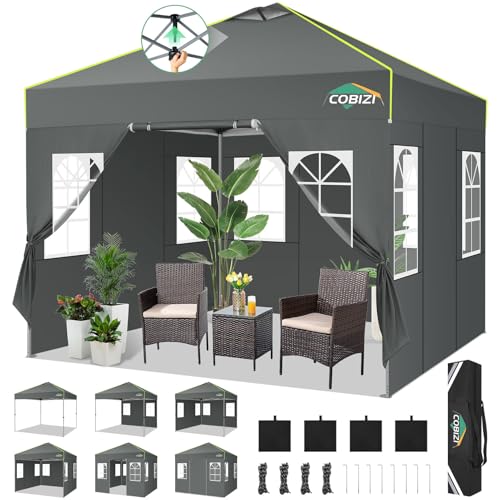 COBIZI Faltpavillon 3x3 Pop Up Pavillon Wasserdicht Stabil Winterfest Klappbar Partyzelt mit 4 Seitenwänden UV-Schutz Gartenpavillon mit Netzlüftungsöffnung & Reflexstreifen für Camping, Grau
