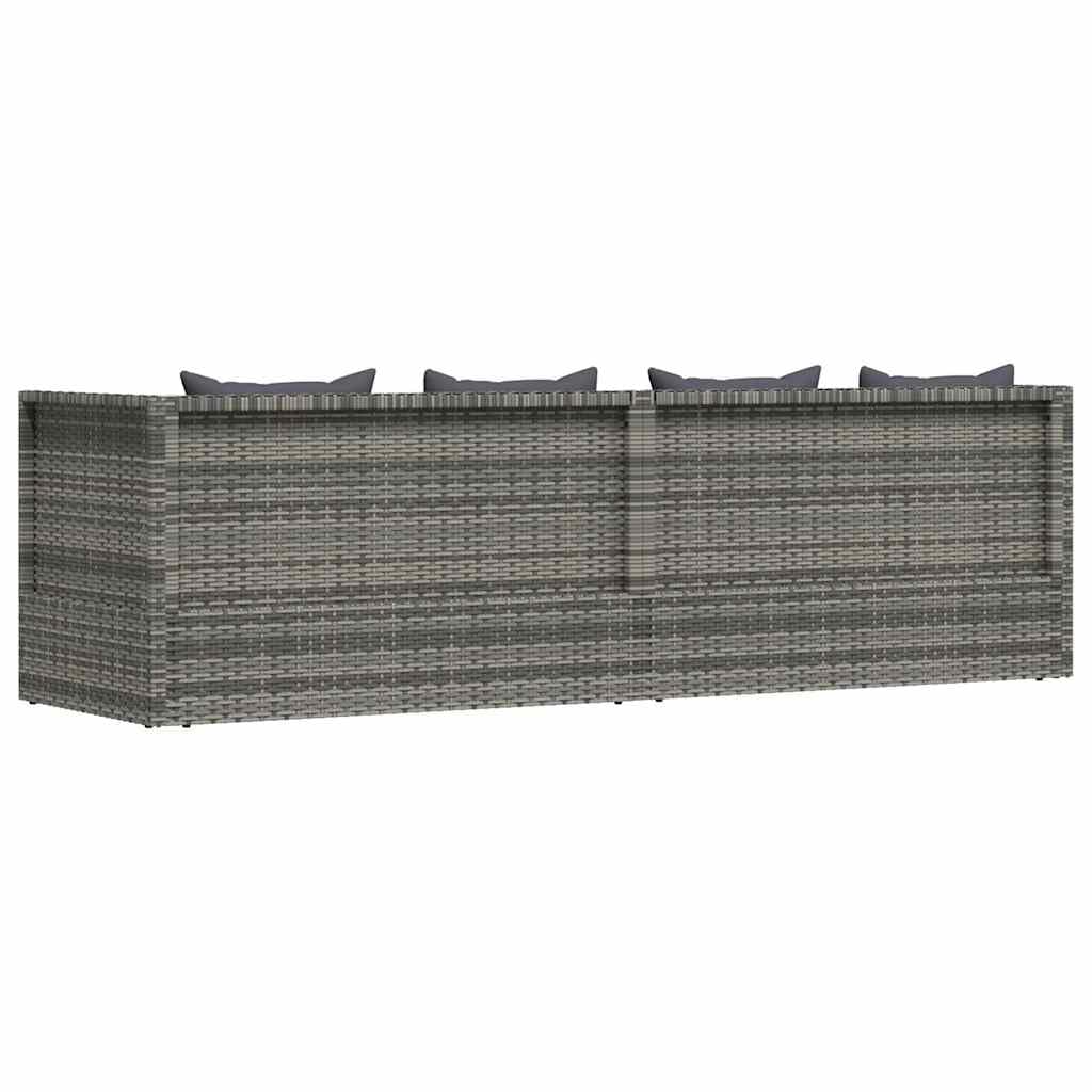 vidaXL Garten-Sofabett mit Kissen Gartensofa Gartenmöbel Gartenliege Loungebett Sofa Garten Schlafsofa Sofa Poly Rattan 200x60cm Grau