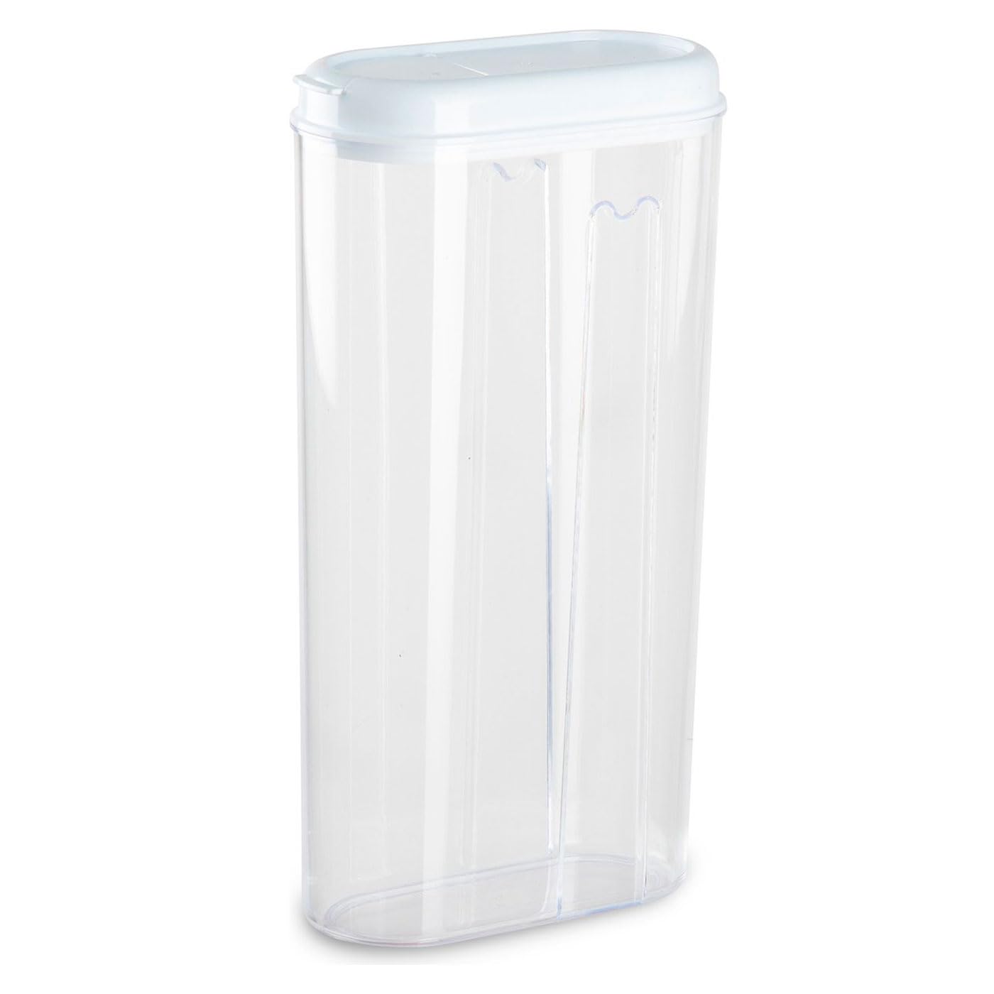 Acan Tradineur - Pack de 6 recipientes Reutilizables de plástico con Tapa, Modelo Totem, Bote, almacenaje, Pasta, Cereales, Fabricado en España (Tapa Blanca - 2,35 litros - 29,5 x 15,5 x 7,7 cm)