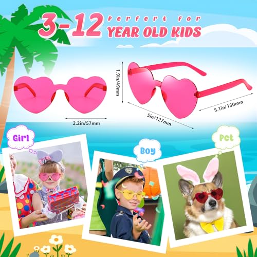 Pibupibu 20 Pack Kids Heart Sunglasses Bulk Party Favors Rimless Colorful Heart Glasses for Girls Boys4
