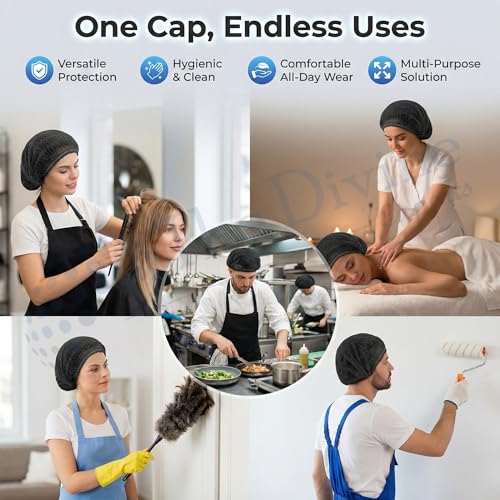 Image of Stretchable Disposable Non-Woven Unisex Bouffant Caps for Surgical, Restaurants, Cooking & Home Use, Free Size (Pack of 50, Black)