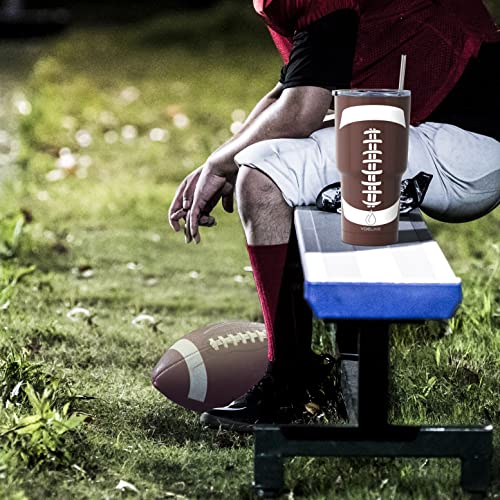 Yoelike Football 30 Oz Tumbler With Lid And Straw, Stainless Steel, Vacuum Insulated Iced Coffee Tumbler Cup, Leak-Proof Travel Mug, Gift Box For Coach Fan Dad Mon Women Men #TOP6