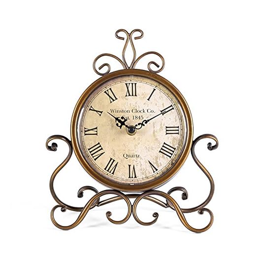 HZDHCLH Reloj de mesa de 28 cm de altura, silencioso, no tictaca, estilo romano, para sala de estar, dormitorio, oficina (cobre)