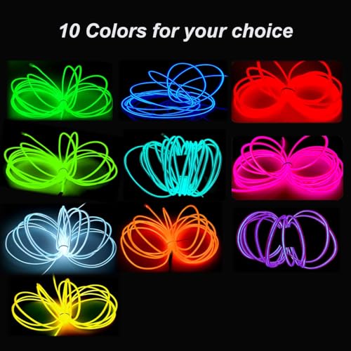 Image of MaxLax EL Wire White, 9.8ft /3m Portable Battery Pack Neon Light Strip 360 Cuttable Glowing Rope Lights for Parties, Halloween, DIY Decoration