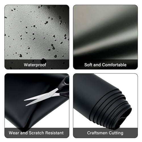 Aootoolink 1 YARD-BLACK Faux Leather Fabric, 54 Inchx36 Inch Thick Durable Synthetic Upholstery Leather Vinyl thumb #3