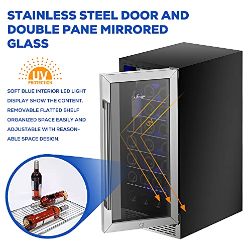 Sueno EFC-ZFA24 15 Inch Built-In/Freestanding Wine Cooler Refrigerator 32 Bottles Or 96 Cans Digital Touch Control Stainless Steel Mirror Glass Door W/Lock Temperature Memory Function Large Space Upright Storage thumb #3