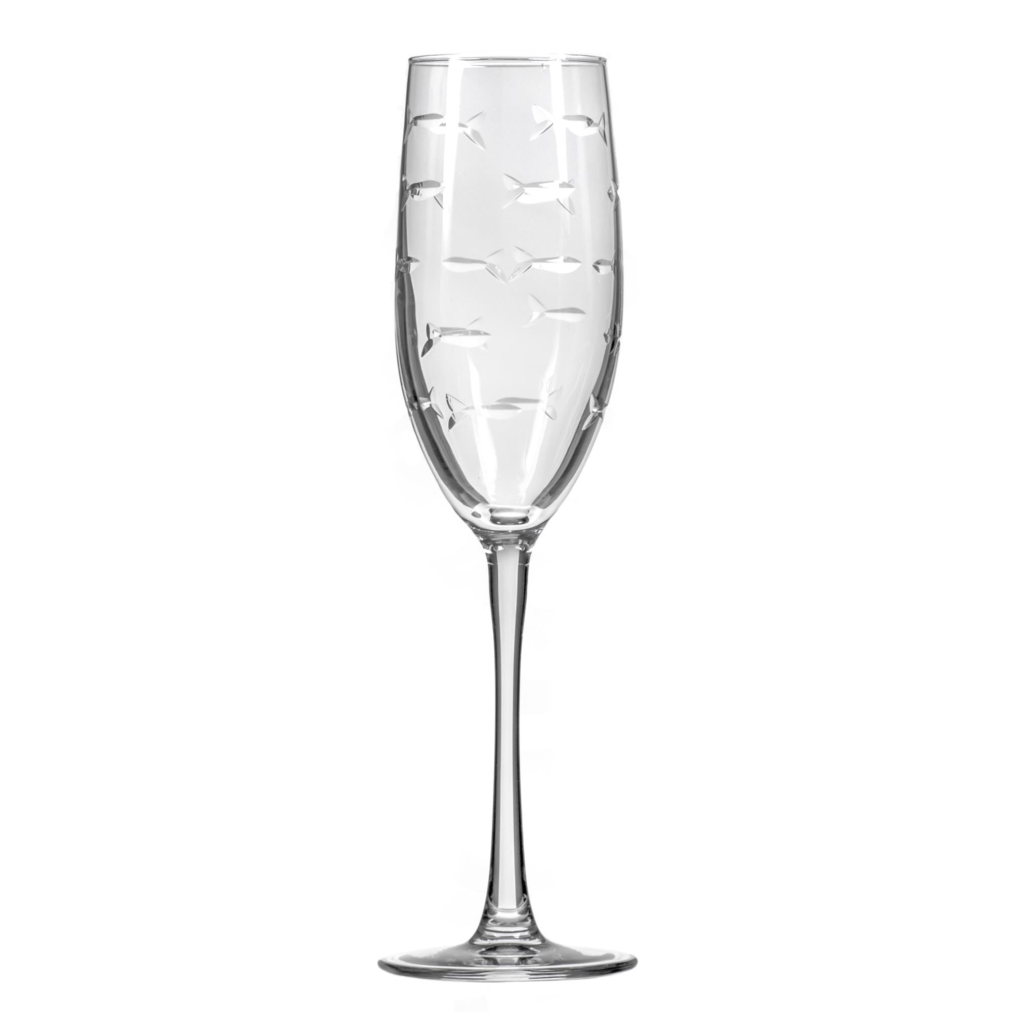 Rolf Glass School of Fish 8oz Champagne Flute Glass | Toasting Flute Glasses | Lead-Free Glass | Etched Flute Glasses | Proudly Made in the USA (Set of 4)