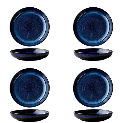 KinglangNodric Ceramic Deep Plate Family Salad Fruit Plate Procelain Large Plate-Set of 4