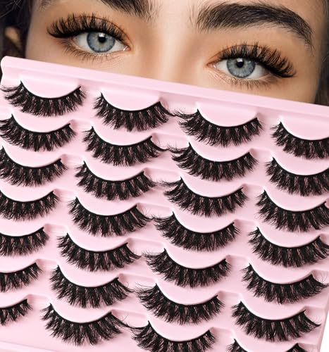 FenixLash False Eyelashes Natural Cat Eye Lashes Wispy Fake Eyelash Strip Lash Mink Lashes Pack Fluffy Eye Lashes Natural Look Short Cateye Lash Strips (Volume Cluster)