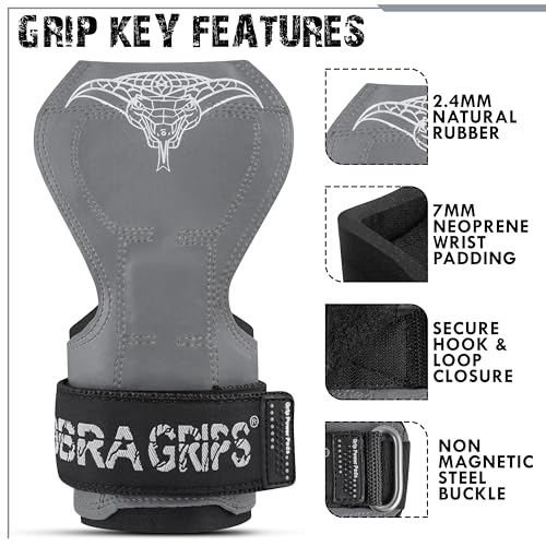 Image of Cobra Grips Weight Lifting Gloves with Adjustable Neoprene Padded Wrist Wraps - Heavy Duty Alternative to Power Lifting Hooks for Deadlifts