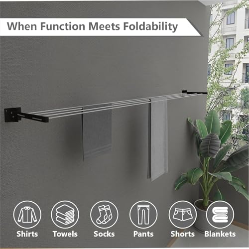 Image of SR Powder Coated Metal Clothes Drying Stand Wall Mounted /Cloth Dryer Stand /Clothes Hanger for Drying Clothes Foldable for Home Or Balcony with 40 Feet Rope and Fasteners Set