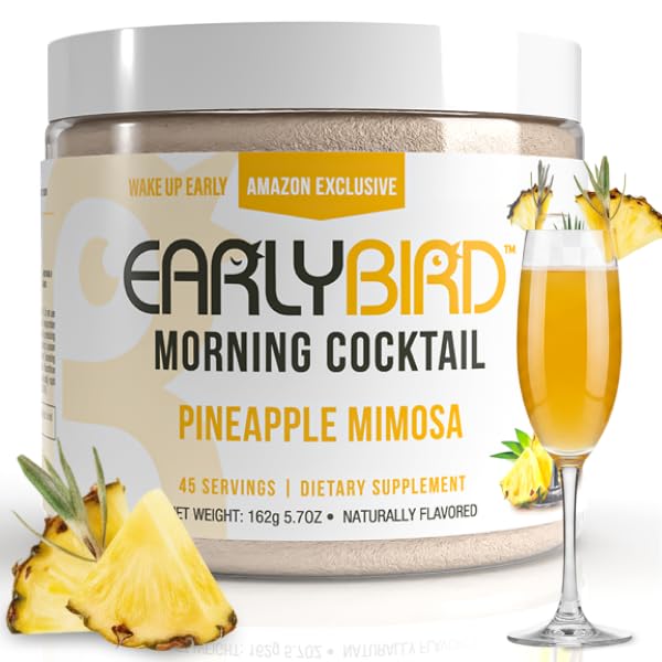 EarlyBird Morning Cocktail - Pineapple Mimosa 45 Servings - Clean Energy Drink (Natural Caffeine), Increased Motivation (Nootropics), Supercharged Hydration (Electrolytes) - Wake Up Early Drink w/