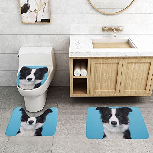 DEPILA Badezimmer 3-teiliges Badezimmerteppich-Set mit Border-Collie-Print 3-teiliges Badezimmerteppich-Set Badematte + Kontur + Toilettendeckelbezug Badezimmer-Antirutsch-Pad Sets – Bild 4