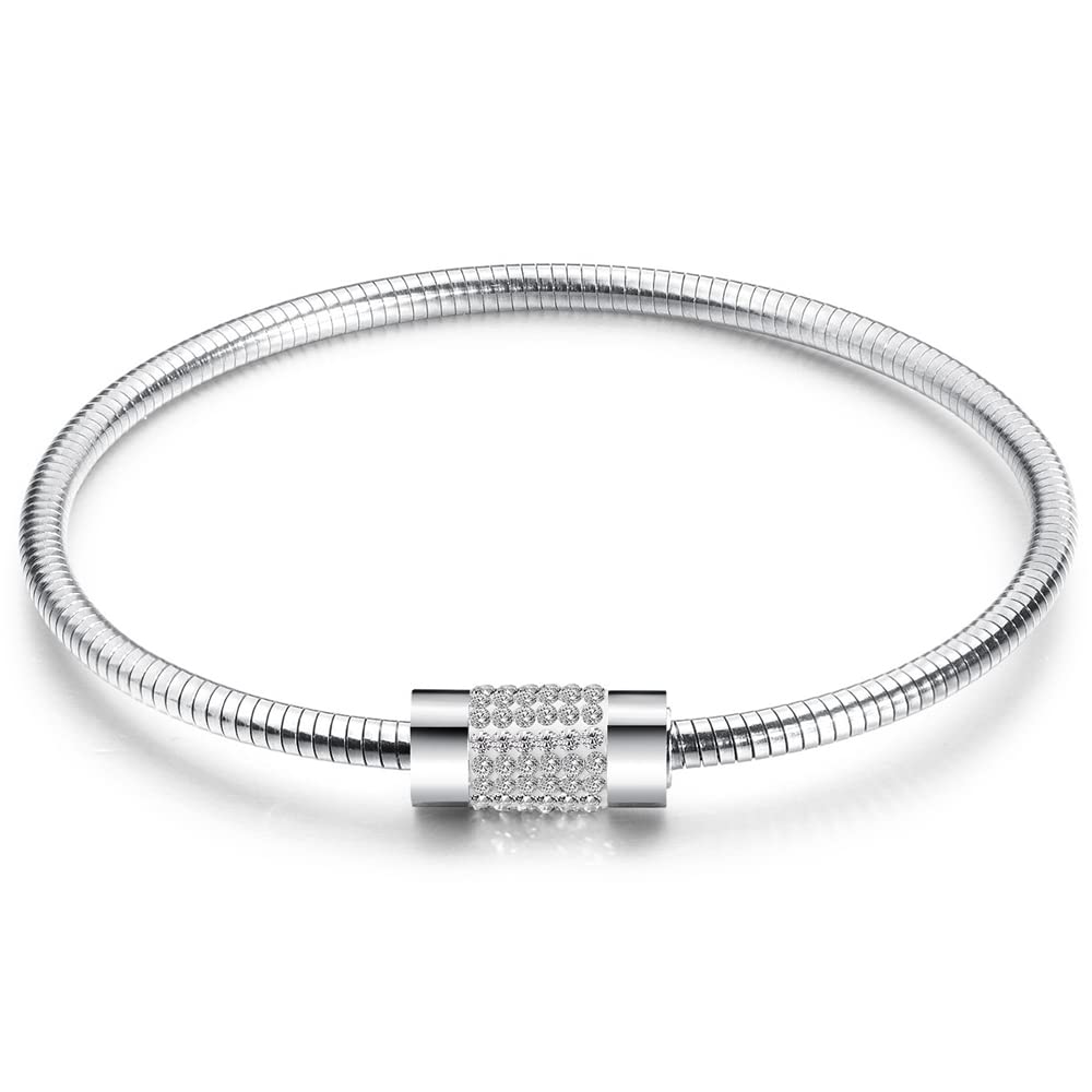 Jude JewelersStainless Steel Cable Wire Cubic Zircon Screw Clasp Wedding Promise Statement Holiday Vacation Bangle Bracelet