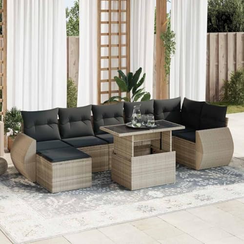 Homgoday Sofa Jardin Conjunto Jardin Sofa Jardin Exterior Set de sofás de jardín 8 pzas y Cojines ratán sintético Gris Rattan Garden Furniture con Cojines sin almacenaje Gris Claro