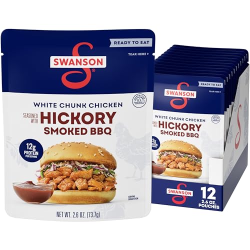 Swanson Hickory Smoked BBQ White Chunk Fully Cooked Chicken, 2.6 oz Pouch (12 Pack)