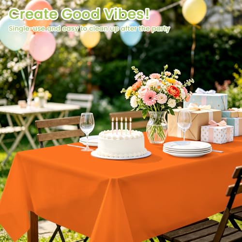 Image of Mulbozy 4 Pcs Orange Plastic Table Cloth Disposable, 54 x108 Inch