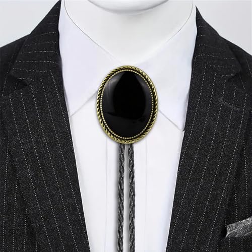 Image of GelConnie Bolo Tie for Men Women Western Cowboy Turquoise Leather Necktie | Natural Stone Bolo Tie Necklace for Women Rodeo Cowboy Leather Necktie Native American Western Cowgirl Ties Adjustable Cord