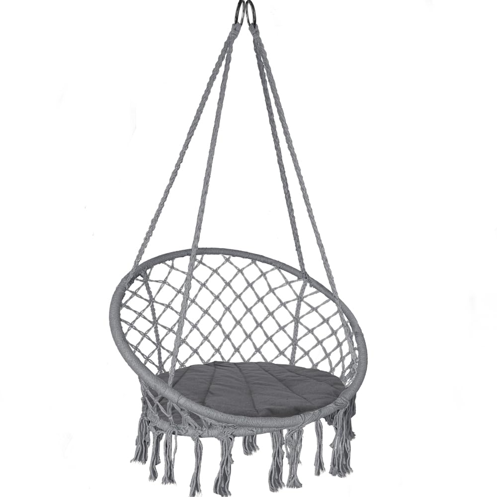 VOUNOT Hängesessel mit Fransen und bequemen Sitzkissen, Durchmesser 80 cm, Schaukelstuhl für Innen- und Außenbereich, Hängesitz, Dunkelgrau