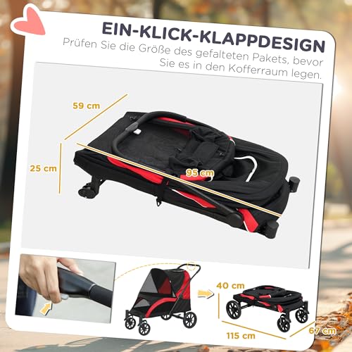 PawHut Hundewagen Hundebuggy klappbar für große Hunde & Katzen bis 30 kg Katzenbuggy mit Kissen Netzfenstern Türen Aufbewahrungstasche Katzenwagen Buggy Schwarz