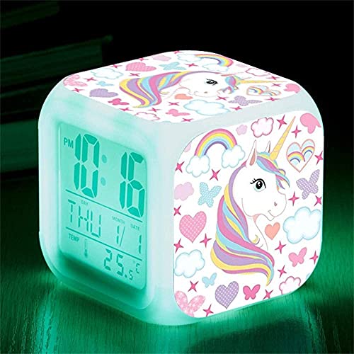 BeamsWork Réveils numériques Licorne, 7 Changement de Couleur LED LCD Cube avec lumières Enfants réveils, Table de Chevet Cadeau d'anniversaire Fille Garçon Femmes Chambre Adulte (Licorne 1)